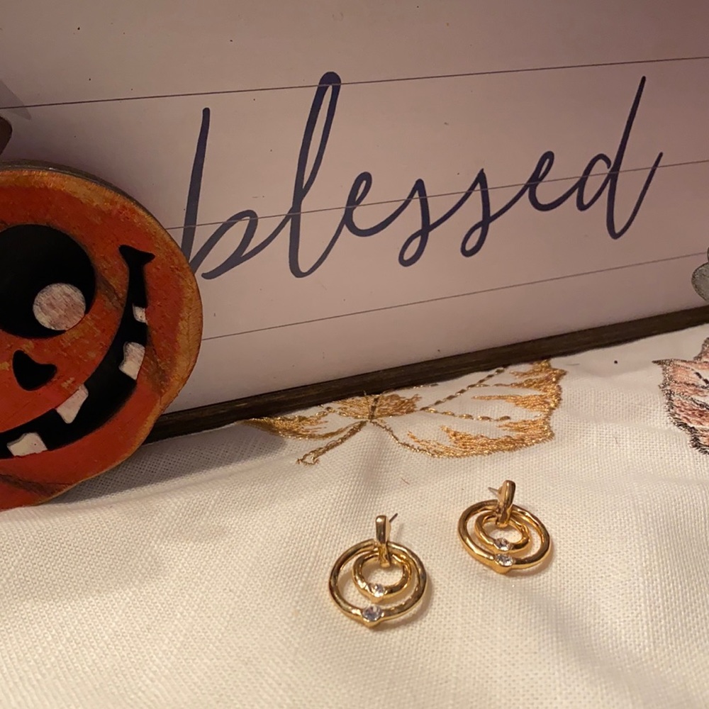 Gold tone hoops with Rhinestones